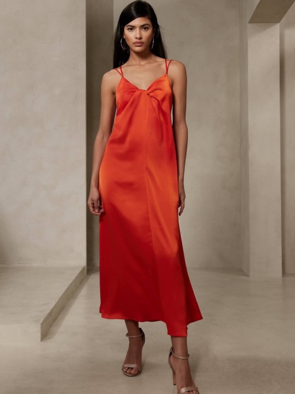 Tomato Red twist front maxi slip dress by Banana Republic